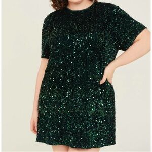 Arula‎ Green Sequin Mini Shift Party Dress Size 2X (B)